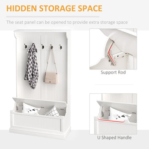 Vestiaire d’entrée 3 en 1 avec banc de rangement et 5 crochets doubles – Blanc crème