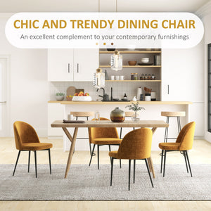 Modern Dining Chairs, Mid-Back Velvet-touch Upholstery Side Chair, Table Chair for Living Room, Dining Room, Yellow, Set of 4