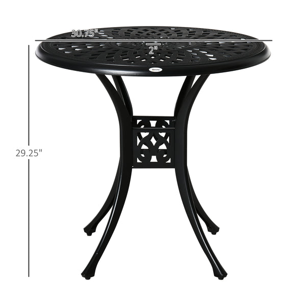 30-inch Round Patio Dining Table with Umbrella Hole Cast Aluminium Outdoor Bistro Table, Black