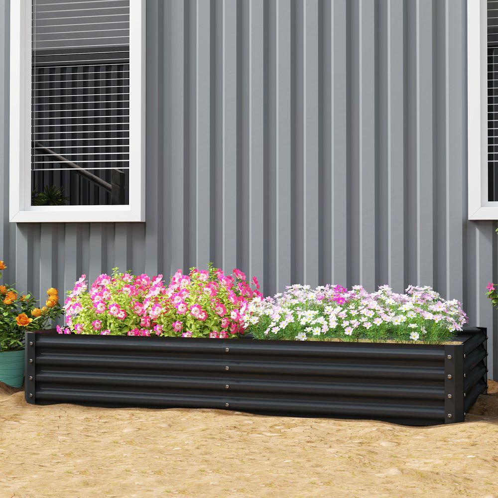 Reinforced galvanized raised planter with open bottom, dark grey