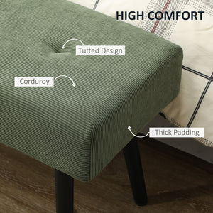 Banc ottoman rembourré en velours côtelé avec pieds en acier, vert