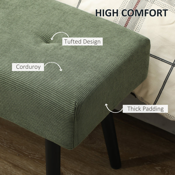 Banc ottoman rembourré en velours côtelé avec pieds en acier, vert