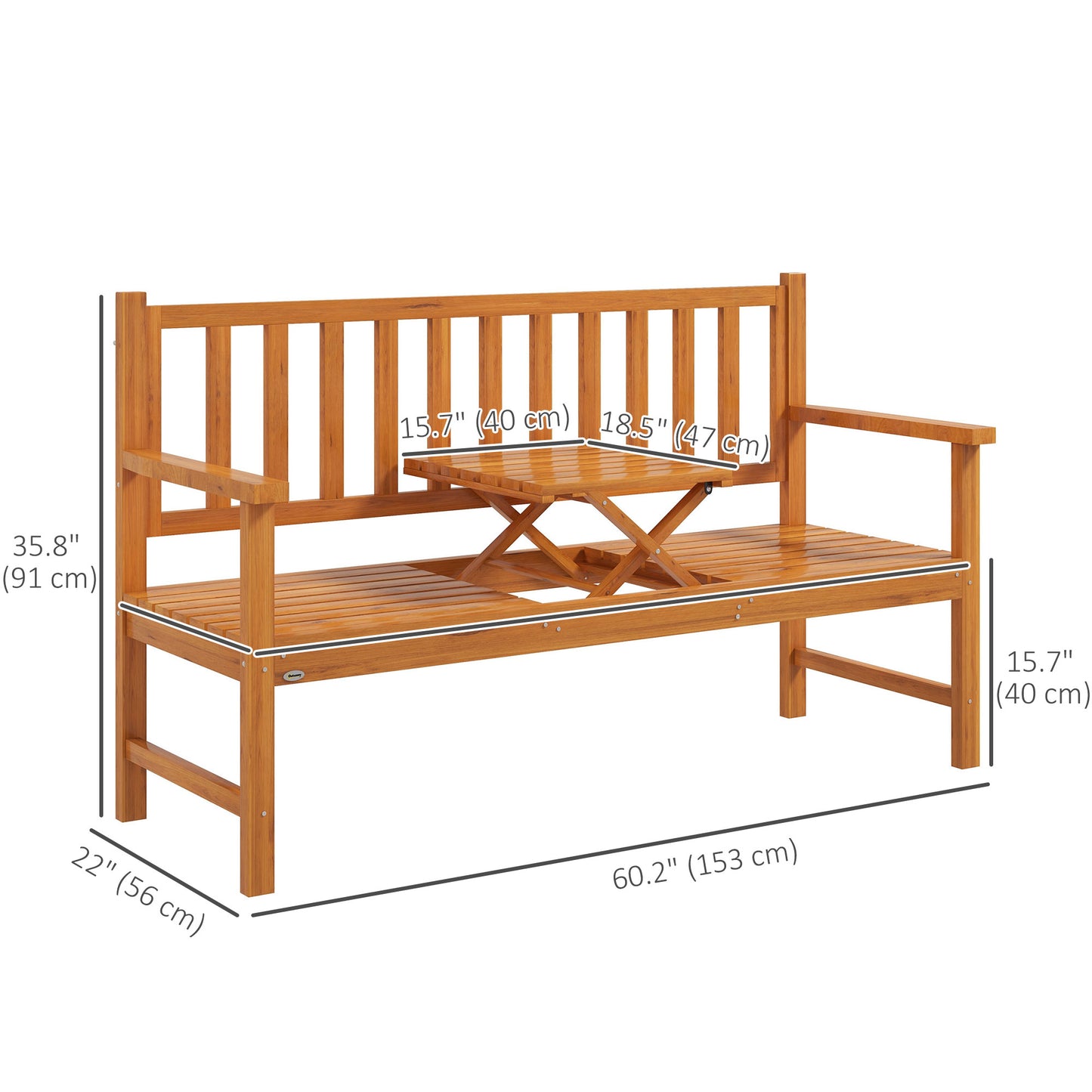 Outsunny Convertible Wooden Bench with Center Table, Outdoor Loveseat, Seats 2-3, Perfect for Porch &amp; Backyard |