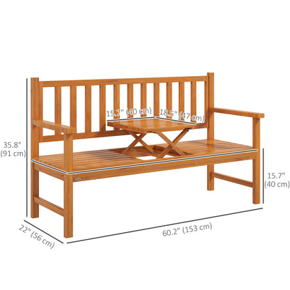 Outsunny Convertible Wooden Bench with Center Table, Outdoor Loveseat, Seats 2-3, Perfect for Porch &amp; Backyard |