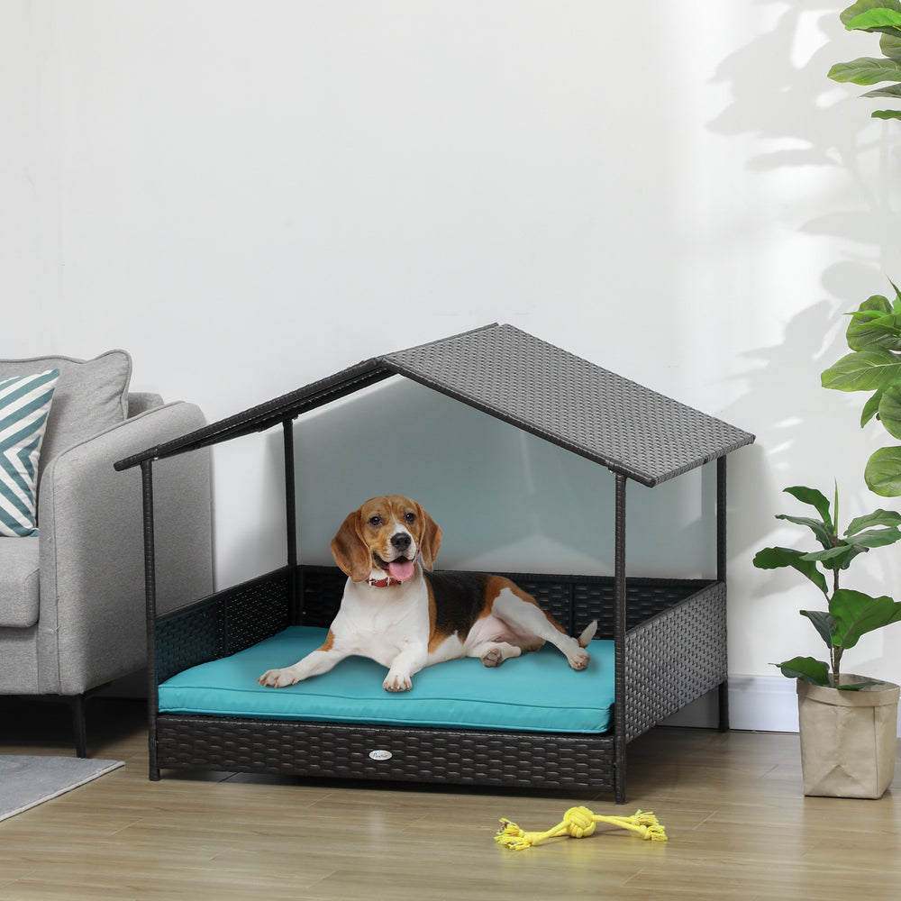 Niche en osier avec coussin doux et housse lavable, bleu