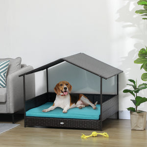 Niche en osier avec coussin doux et housse lavable, bleu