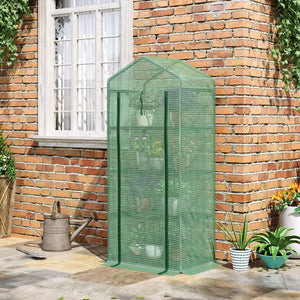 Portable greenhouse with 4 shelves, steel frame, PE cover, dark green