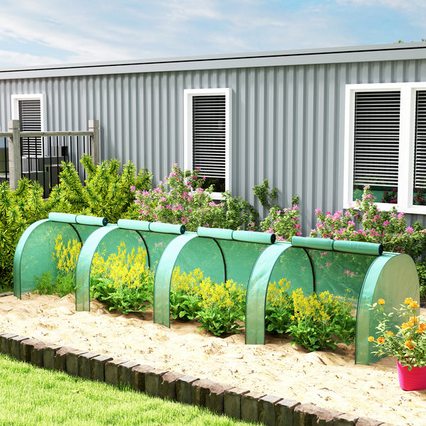 Miniature tunnel greenhouse with polyethylene cover, green