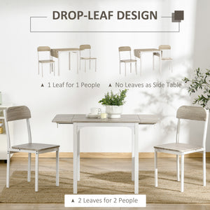 Drop-leaf kitchen table with 2 chairs for apartments and studios, natural color.