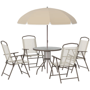 Ensemble de salle à manger d'extérieur 6 pièces pour 4 personnes avec parasol