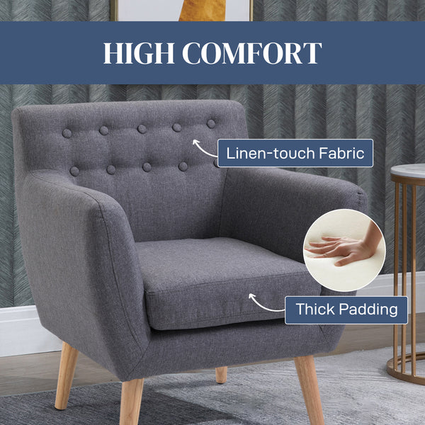 Fauteuil mid century avec structure en bois et rembourrage épais, gris clair