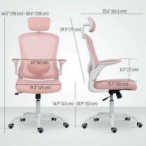 Chaise de bureau ergonomique en maille avec appui-tête et soutien lombaire, rose