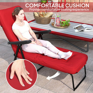 Chaise longue pliante avec coussin, dossier réglable avec repose-pieds, bordeaux