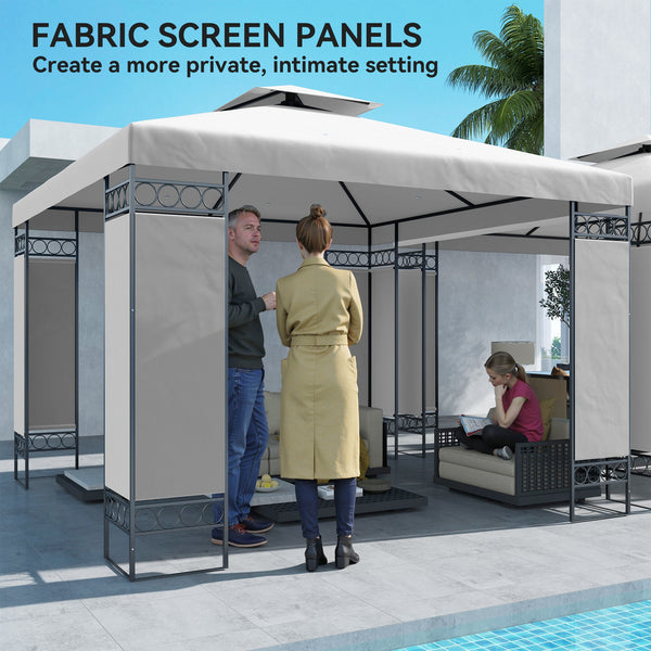10 x 10 FT Canopy Gazebo, Double Roof Patio Gazebo with Screen Panels and Metal Frame for Deck, Backyard, Light Grey