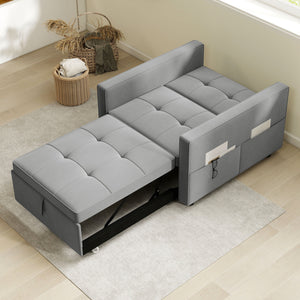 Fauteuil convertible en lit avec port USB, dossier réglable, en velours, gris