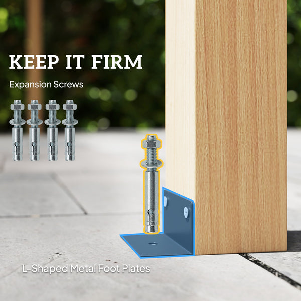 Pergola en bois 10' x 13', supports triangulaires, ancrages en béton, bois naturel