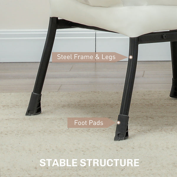 Fauteuil d'appoint avec poches latérales et pieds en acier massif, blanc crème
