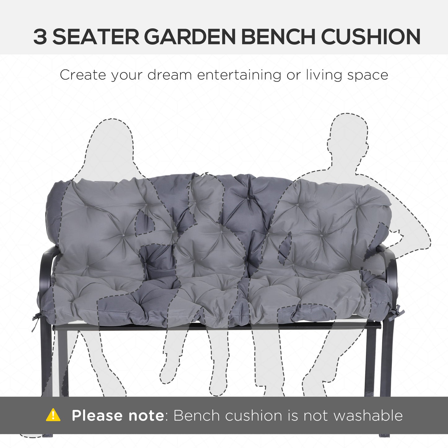 Coussins de remplacement 3 places pour banc, balancelle et dossier pour terrasse et jardin, gris foncé