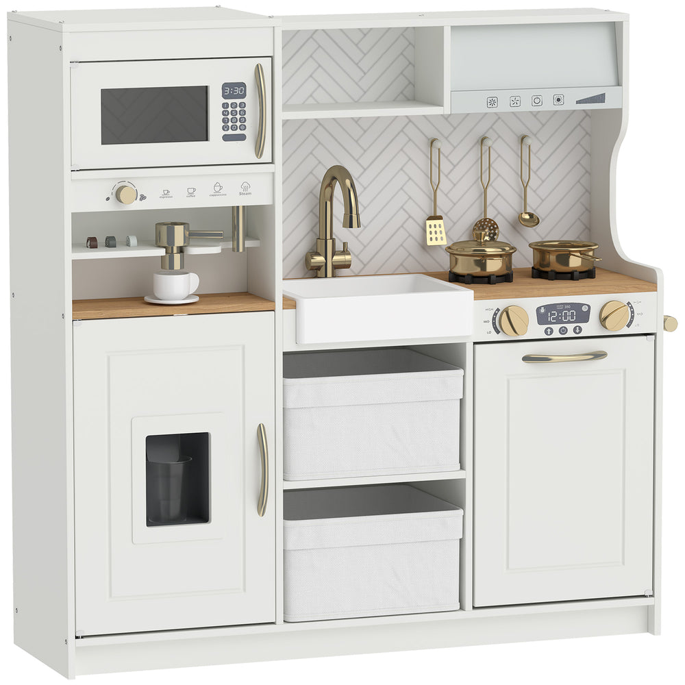 Cuisine de jeu pour enfant avec machine à café, distributeur de glaçons et rangements, blanc