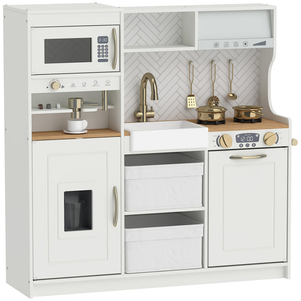 Cuisine de jeu pour enfant avec machine à café, distributeur de glaçons et rangements, blanc