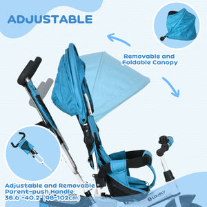 6 in 1 Toddler Tricycle for 1-5 Years Old with Parent Handle, Blue