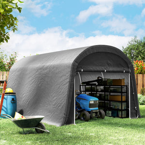 Portable garden shed with roll-up zip door, dark grey