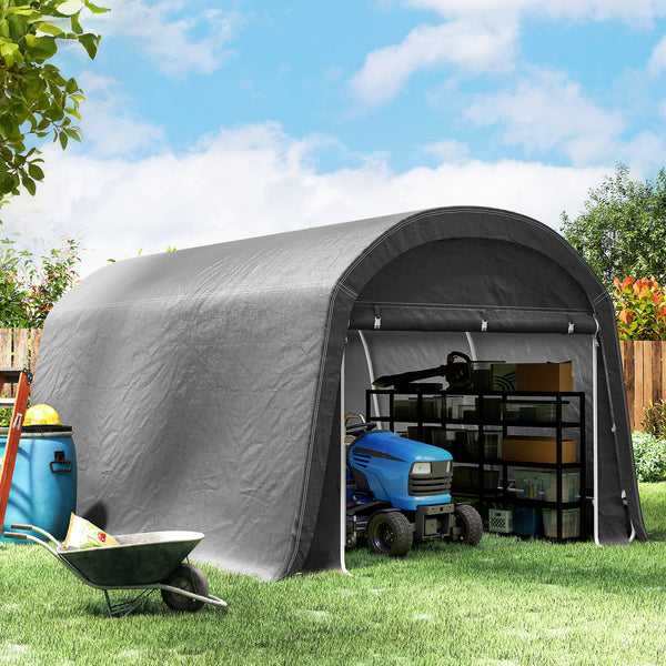 Portable garden shed with roll-up zip door, dark grey