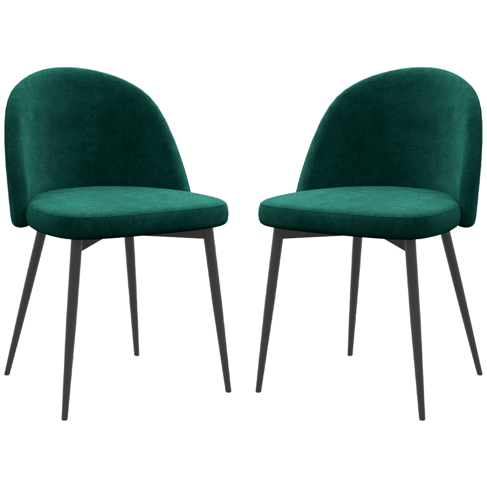 Set of 2 green velvet-upholstered, mid-back chairs