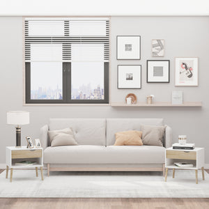 Lot de 2 tables de chevet avec tiroir et étagère, blanc