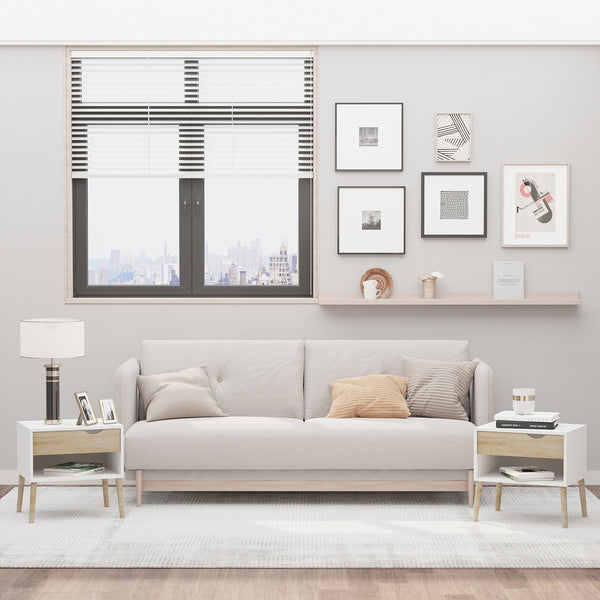 Lot de 2 tables de chevet avec tiroir et étagère, blanc