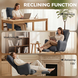 Office Chair with Foot Rest, Ergonomic Reclining Computer Gaming Chair w/ Snow Flannel Fabric, Thick Cushion, Dark Gray