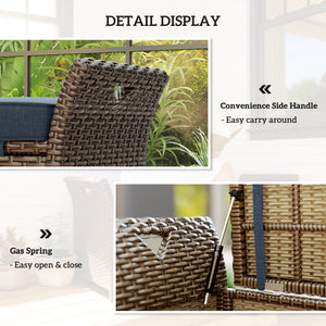 Banc de rangement extérieur 2 en 1 en osier avec poignées et coussin, bleu marine