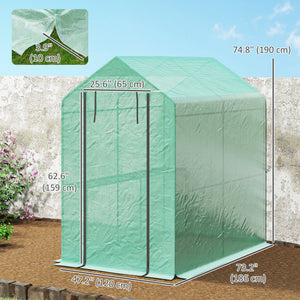 Portable outdoor greenhouse with roll-up door, green