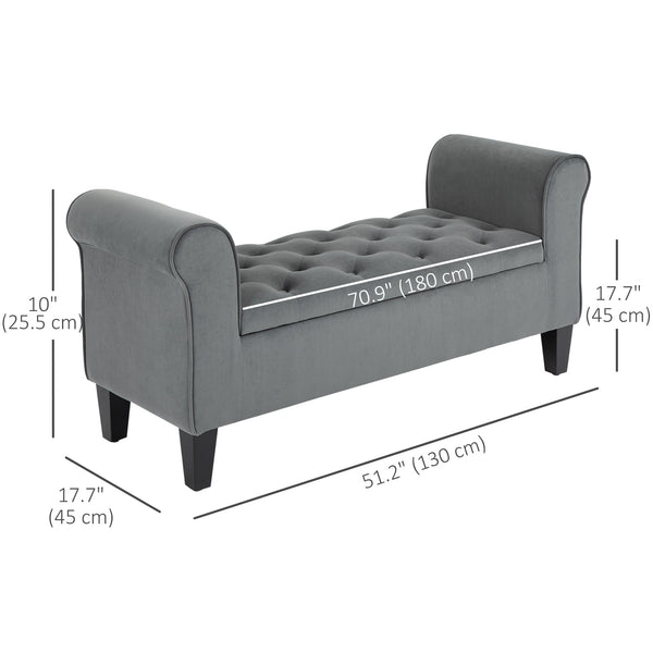 Banc ottoman de rangement capitonné à bouton, gris
