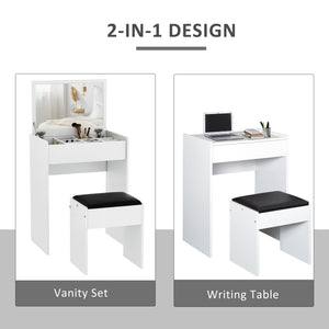 Coiffeuse moderne avec table de maquillage et tabouret rembourré, blanc