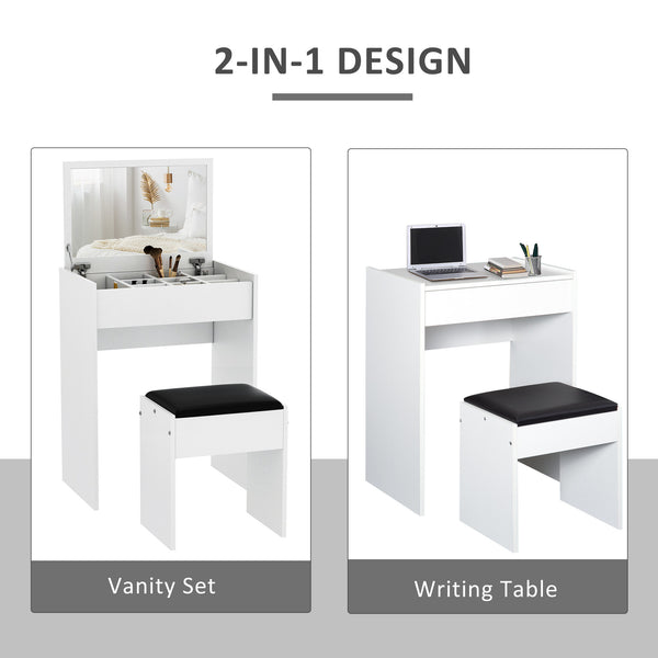 Coiffeuse moderne avec table de maquillage et tabouret rembourré, blanc
