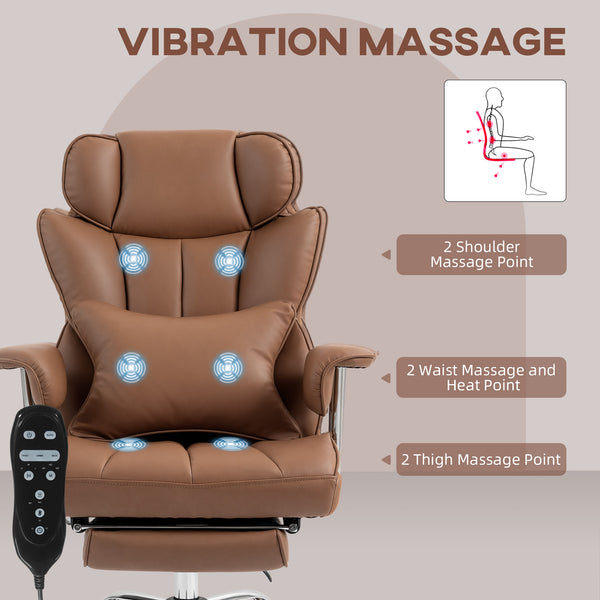 Fauteuil de bureau massant avec vibration à 6 points, repose-pieds et soutien lombaire, marron