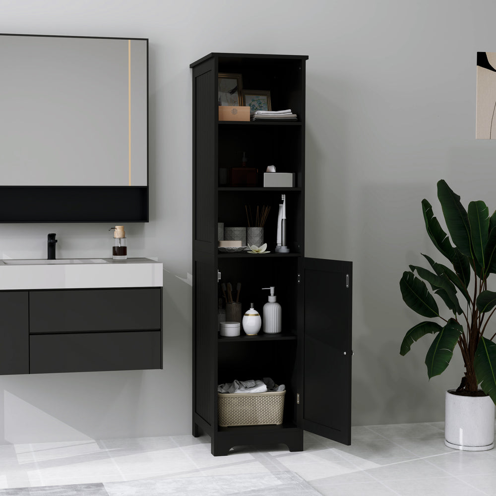Armoire de rangement haute de salle de bain avec étagère réglable, 3 étagères ouvertes, noire