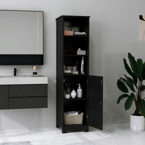 Armoire de rangement haute de salle de bain avec étagère réglable, 3 étagères ouvertes, noire