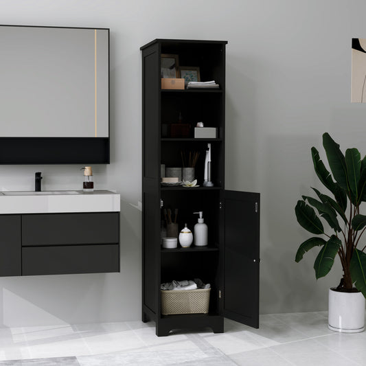 Armoire de rangement haute de salle de bain avec étagère réglable, 3 étagères ouvertes, noire