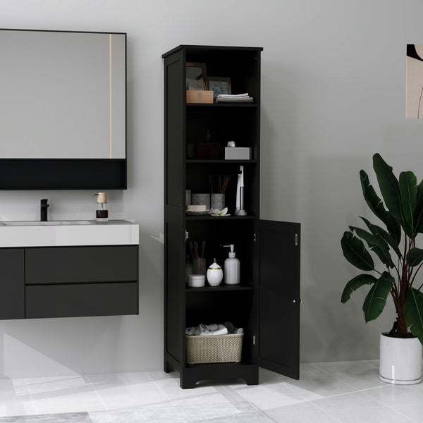 Armoire de rangement haute de salle de bain avec étagère réglable, 3 étagères ouvertes, noire