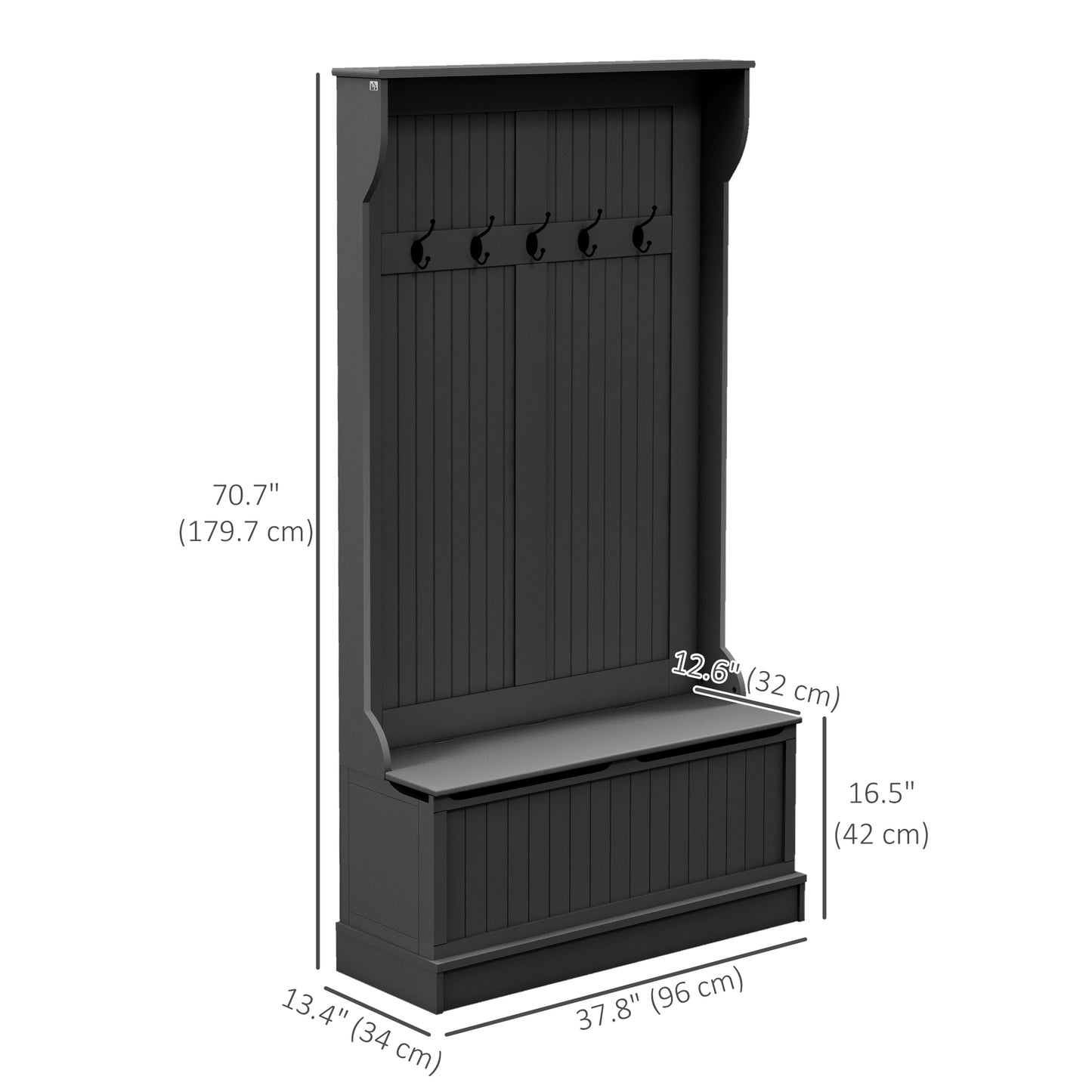 Meuble d'entrée 3 en 1 avec porte-manteau, rangement à chaussures et banquette, banc d'entrée avec 4 crochets, noir