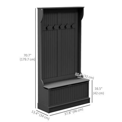 Meuble d'entrée 3 en 1 avec porte-manteau, rangement à chaussures et banquette, banc d'entrée avec 4 crochets, noir