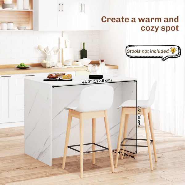 Îlot de cuisine avec meuble de rangement, 4 tiroirs et étagère réglable effet imitation marbre et blanc