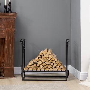 Support à bois de chauffage avec 4 outils pour foyer et base surélevée – Noir