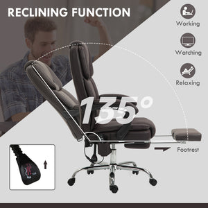 Reclining massage office chair with 6-point vibration, footrest and high back, dark brown