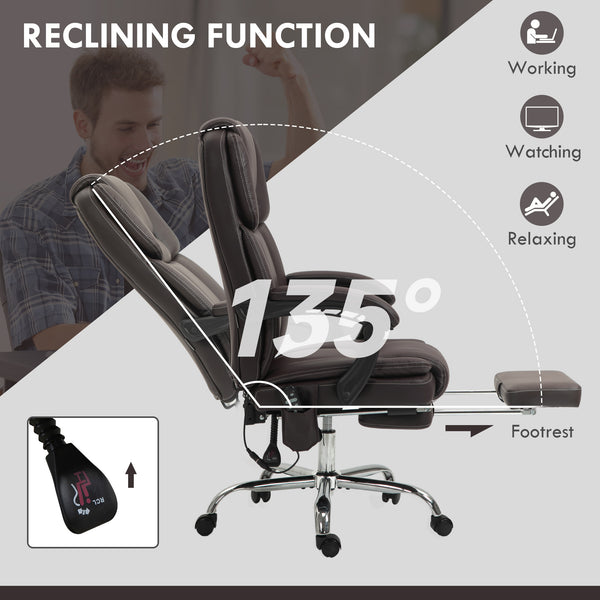 Reclining massage office chair with 6-point vibration, footrest and high back, dark brown