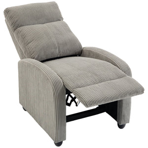 Fauteuil inclinable en velours côtelé avec assise rembourrée, idéal pour le salon, gris