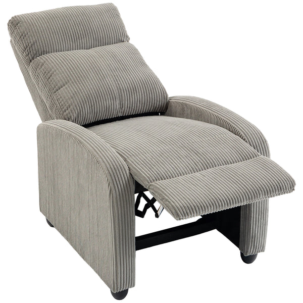 Fauteuil inclinable en velours côtelé avec assise rembourrée, idéal pour le salon, gris