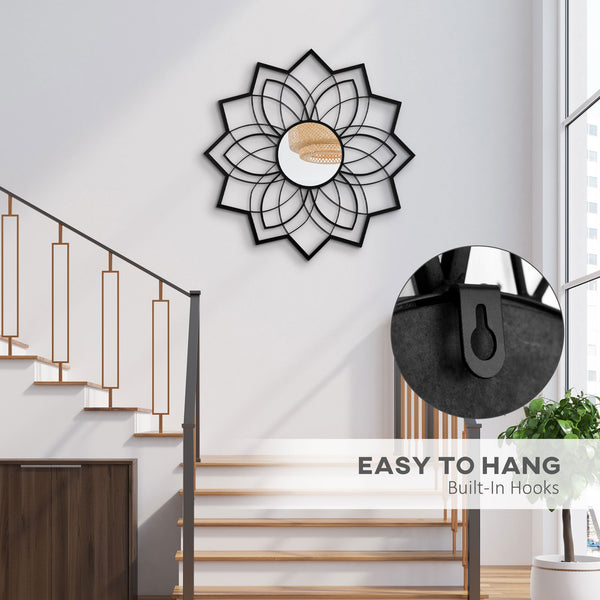 Modern flower wall mirror, black